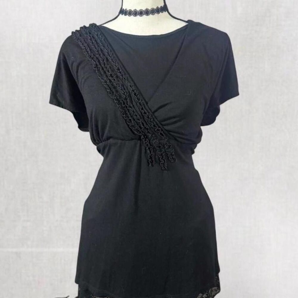 Goth Feminine Y2K Aesthetic Flowy V-Neck Blouse